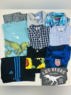 Kids Mixed Short Sleeve Tee & Shirt 10 pcs Pack - Blue, Black, Gray, Light Blue